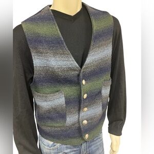 Paragraff southwest inspired Striped Wool Vest with unique vintage Buttons sz Md